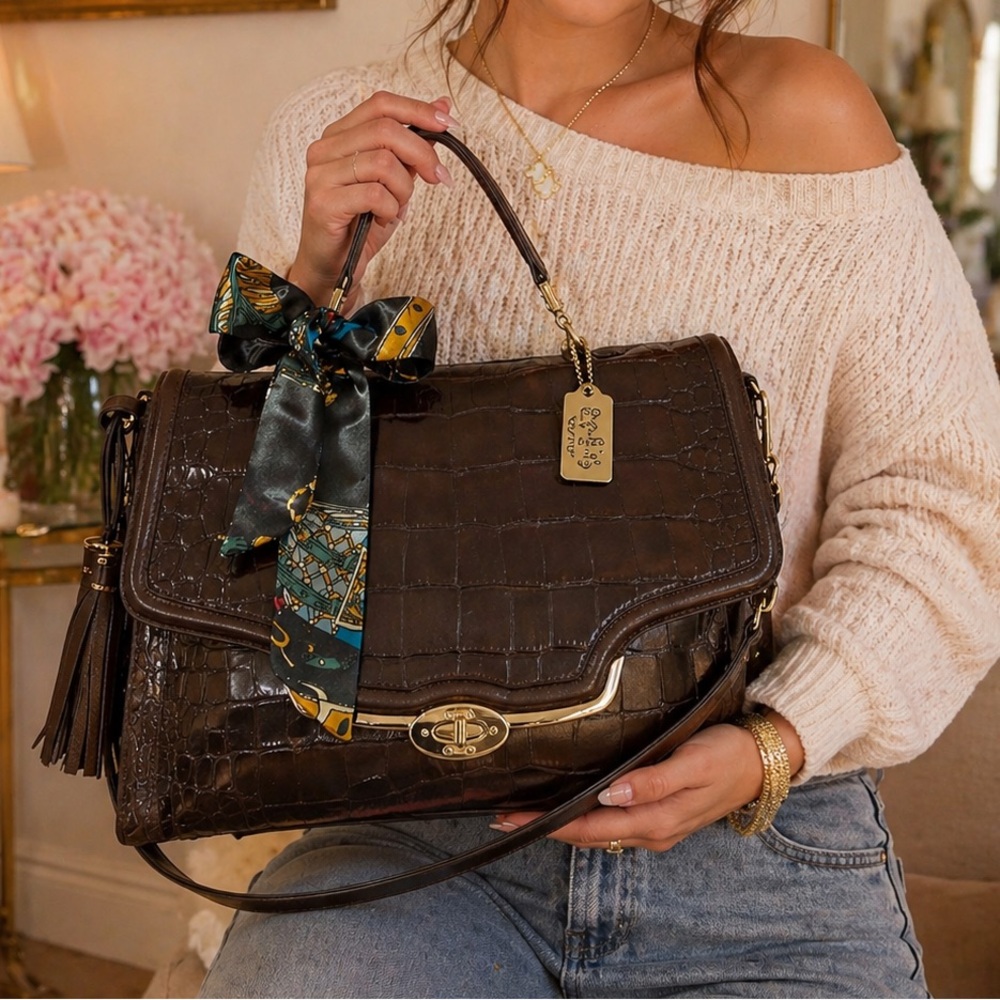 Coach Madison embossed crocodile, Like new, with care card (dark brown) - Picture 7 of 7